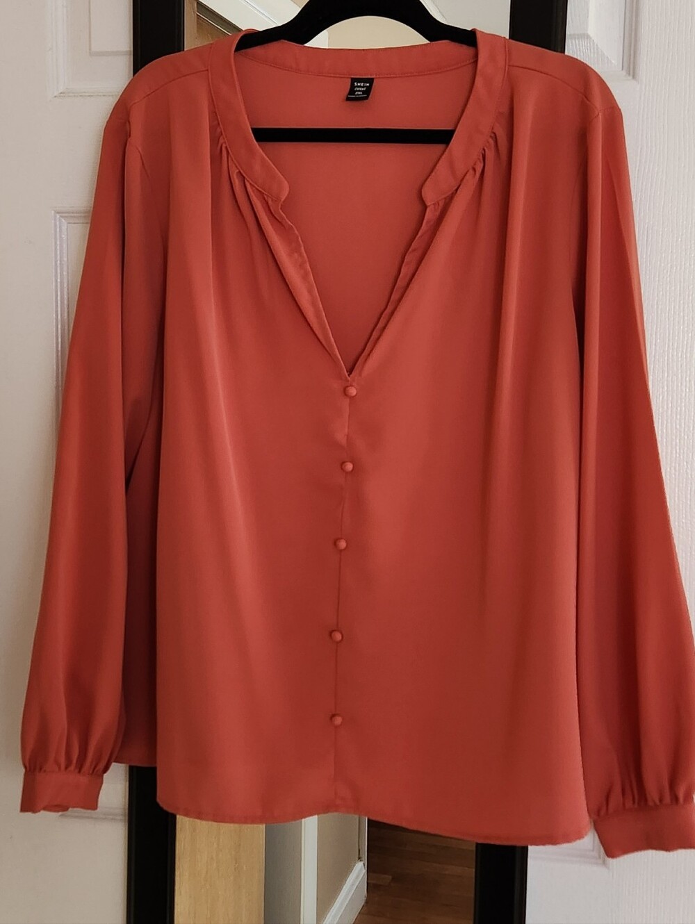SHEIN Coral Button-Front V-Neck Blouse